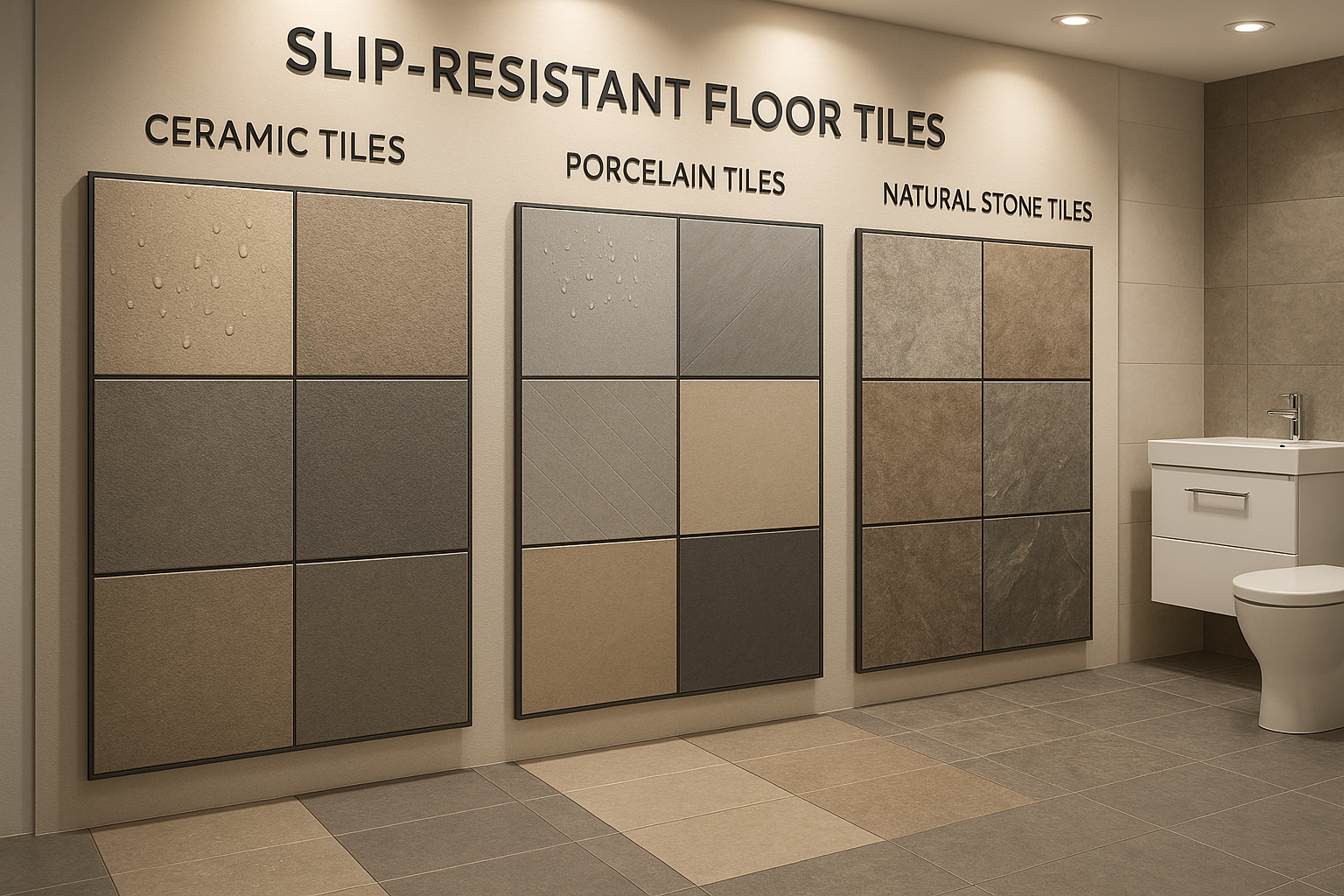 Discover slip-resistant bathroom floor tiles in ceramic, porcelain & stone. Waterproof, safe, and stylish flooring solutions for bathrooms.