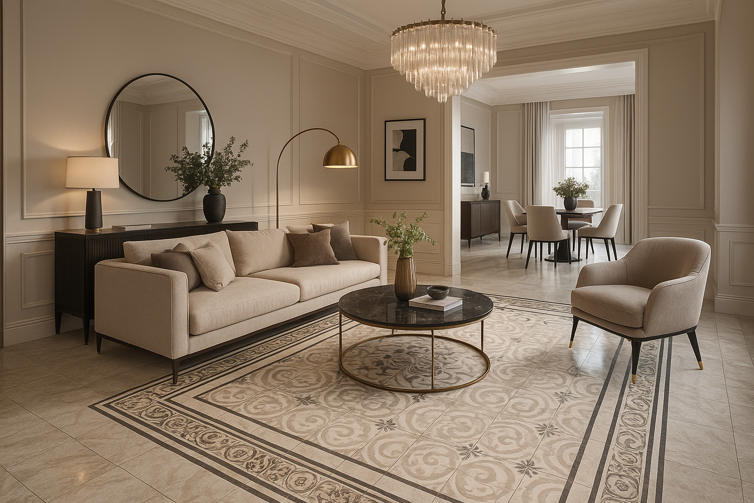 inside of a house with elite tiles furnished